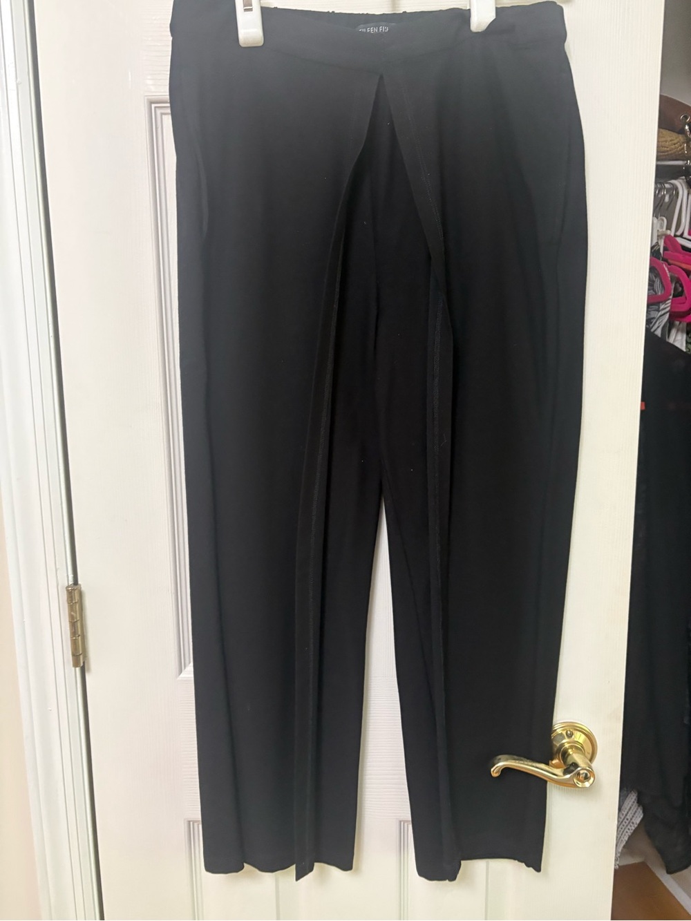 Eileen Fisher Black Front-Pleat Pull-On Trousers
